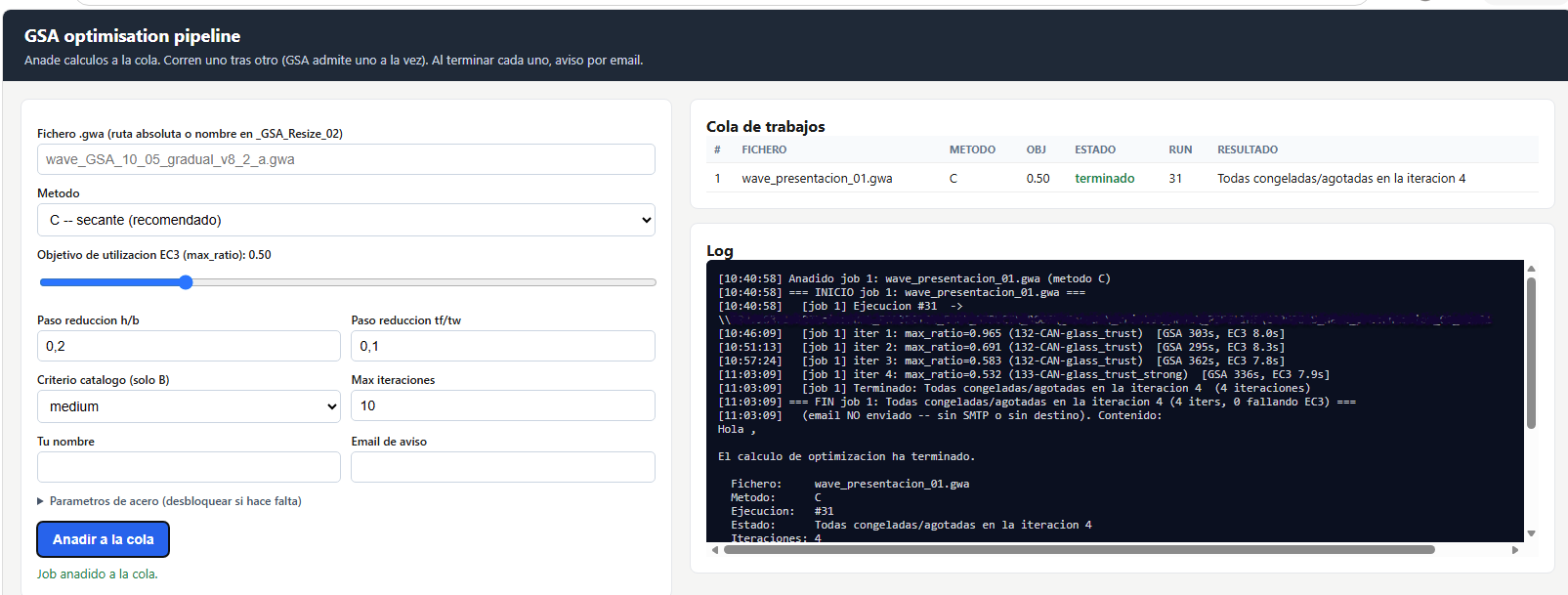 GSA optimisation pipeline
